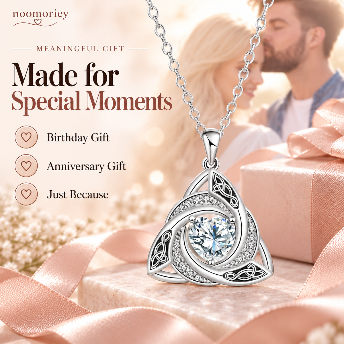 ✨ Celtic Witch’s Knot Birthstone Necklace – Personalized Geometric Pendant Gift