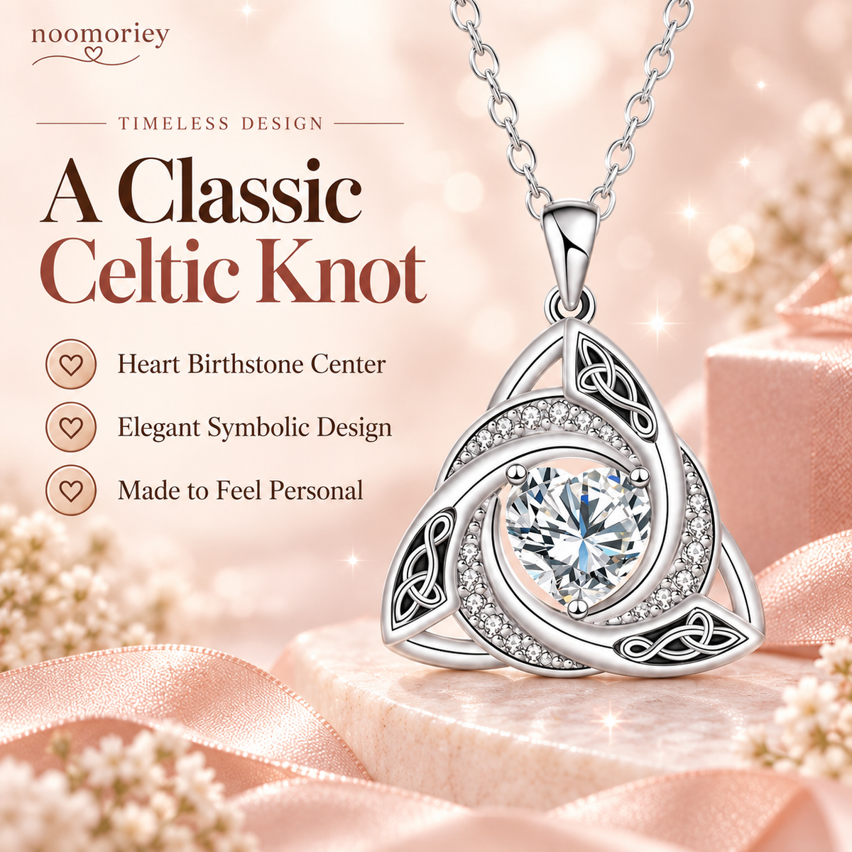 ✨ Celtic Witch’s Knot Birthstone Necklace – Personalized Geometric Pendant Gift