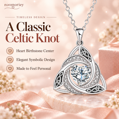 ✨ Celtic Witch’s Knot Birthstone Necklace – Personalized Geometric Pendant Gift