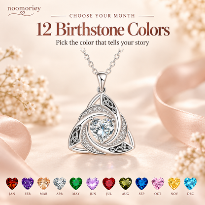 ✨ Celtic Witch’s Knot Birthstone Necklace – Personalized Geometric Pendant Gift