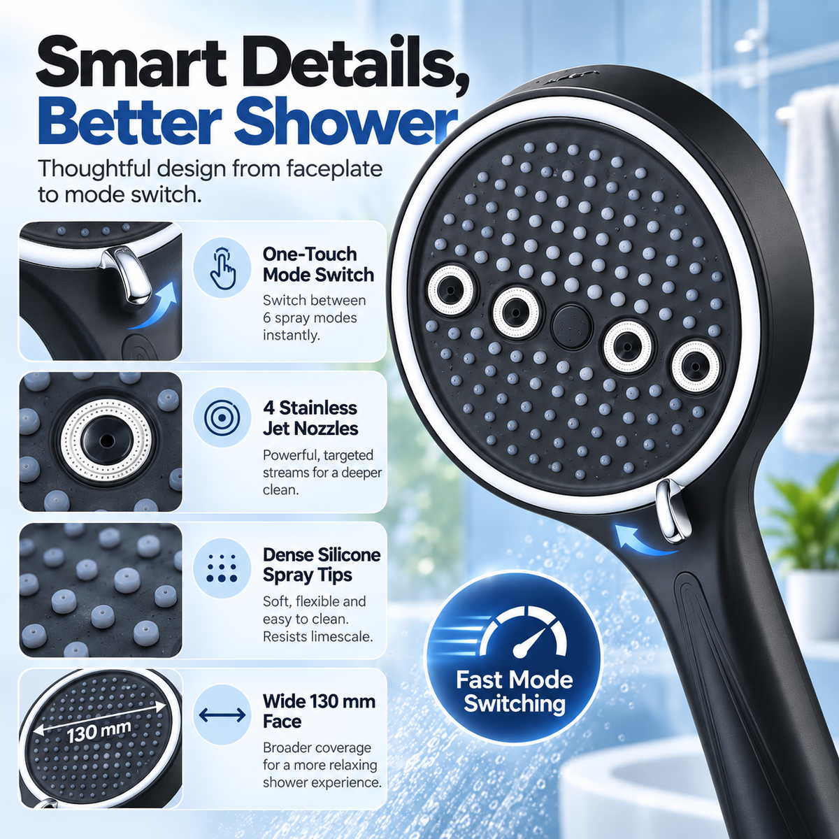 🚿 50% OFF Today! 6-Mode High-Pressure Handheld Shower Head for a Better Daily Rinse