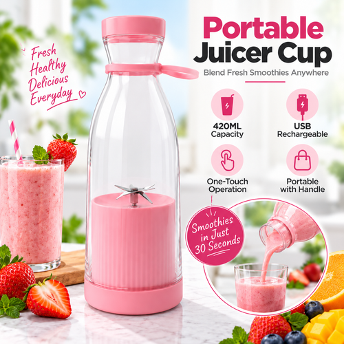⚡Portable Juicer Cup with Handle – USB Rechargeable Mini Blender for Shakes & Fresh Juice