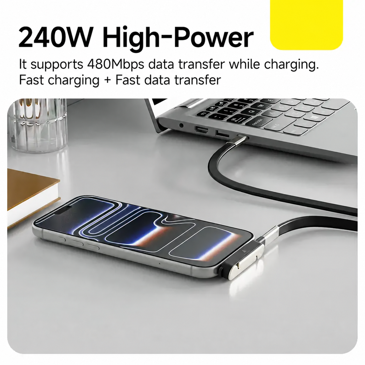 240W SuperCharge Durable 2-in-1 Detachable USB-C Power Cable Charger
