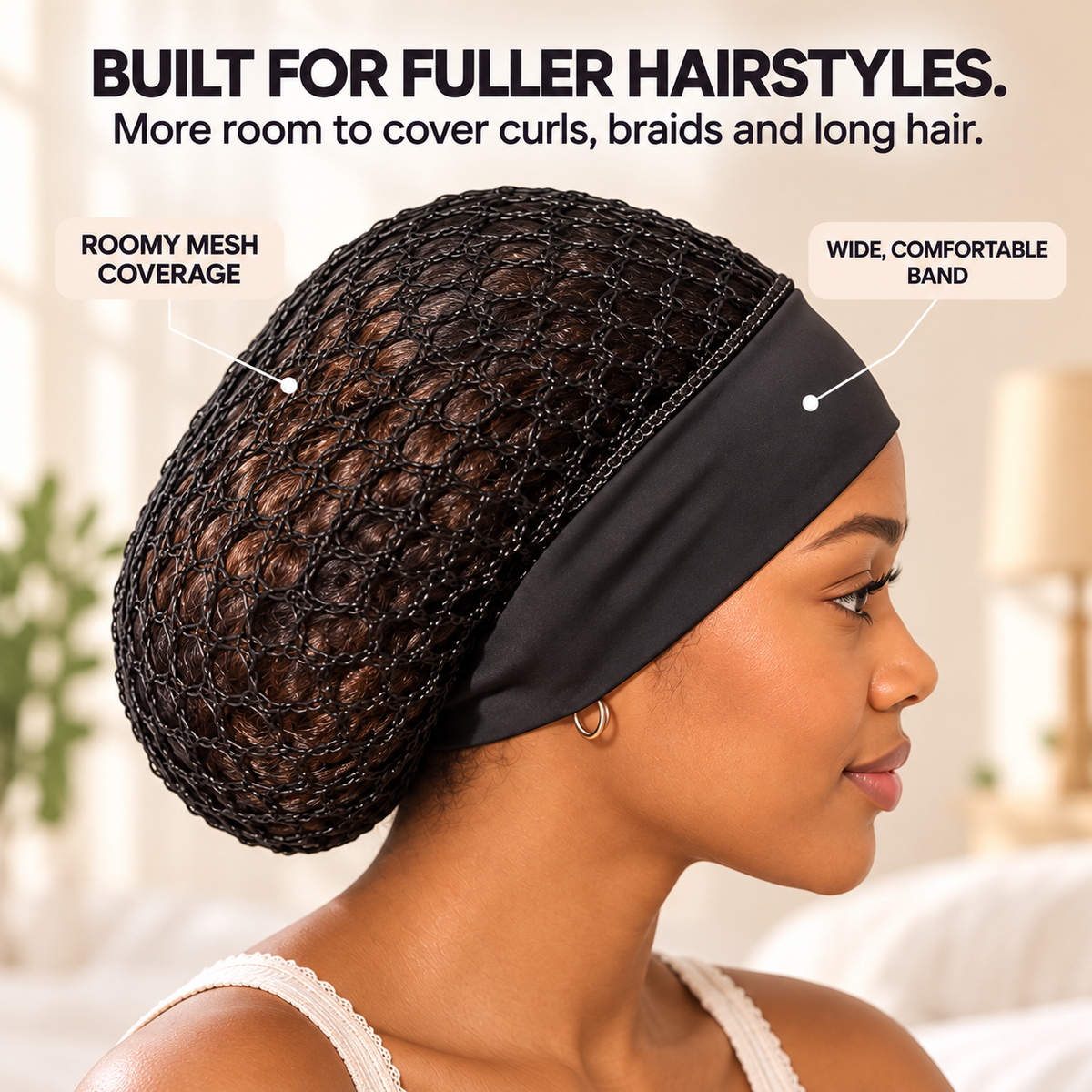 3-Pack Breathable Hair Protection Caps for Curls, Braids & Voluminous Hair – Lightweight Satin-Band Mesh Bonnet for Sleeping, Travel & Everyday Use