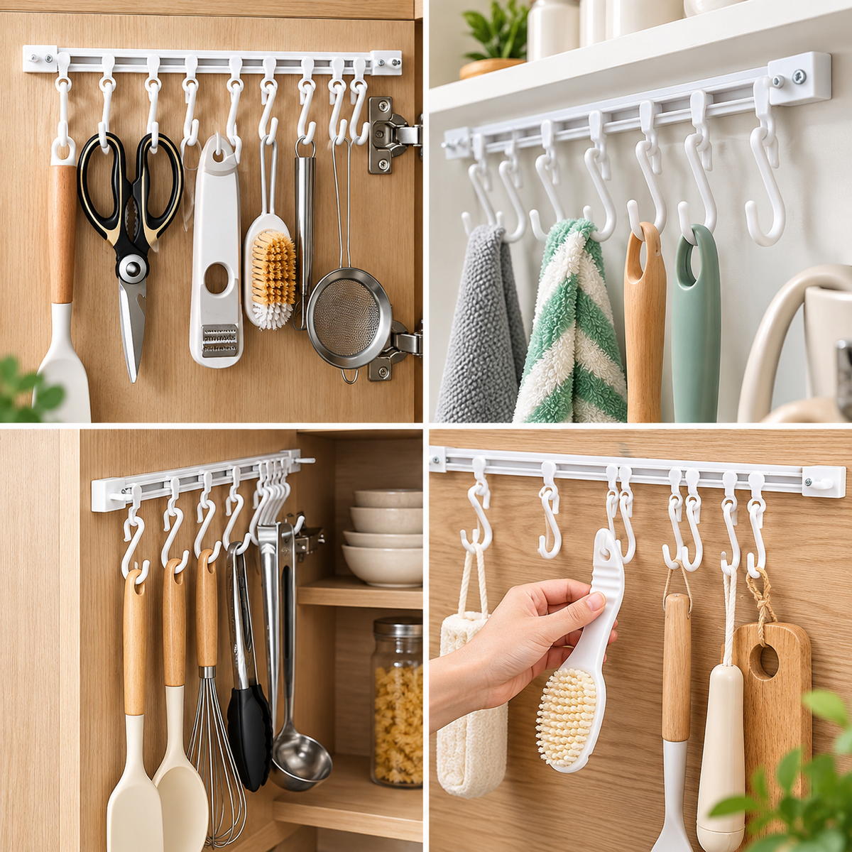 ✨ Adjustable Sliding Hook Rail Organizer – Space-Saving Multi-Use Storage for Kitchen, Bathroom & Home