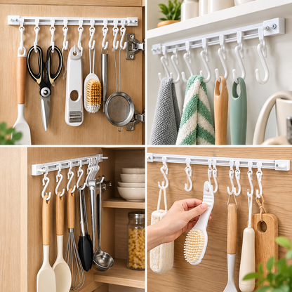 ✨ Adjustable Sliding Hook Rail Organizer – Space-Saving Multi-Use Storage for Kitchen, Bathroom & Home