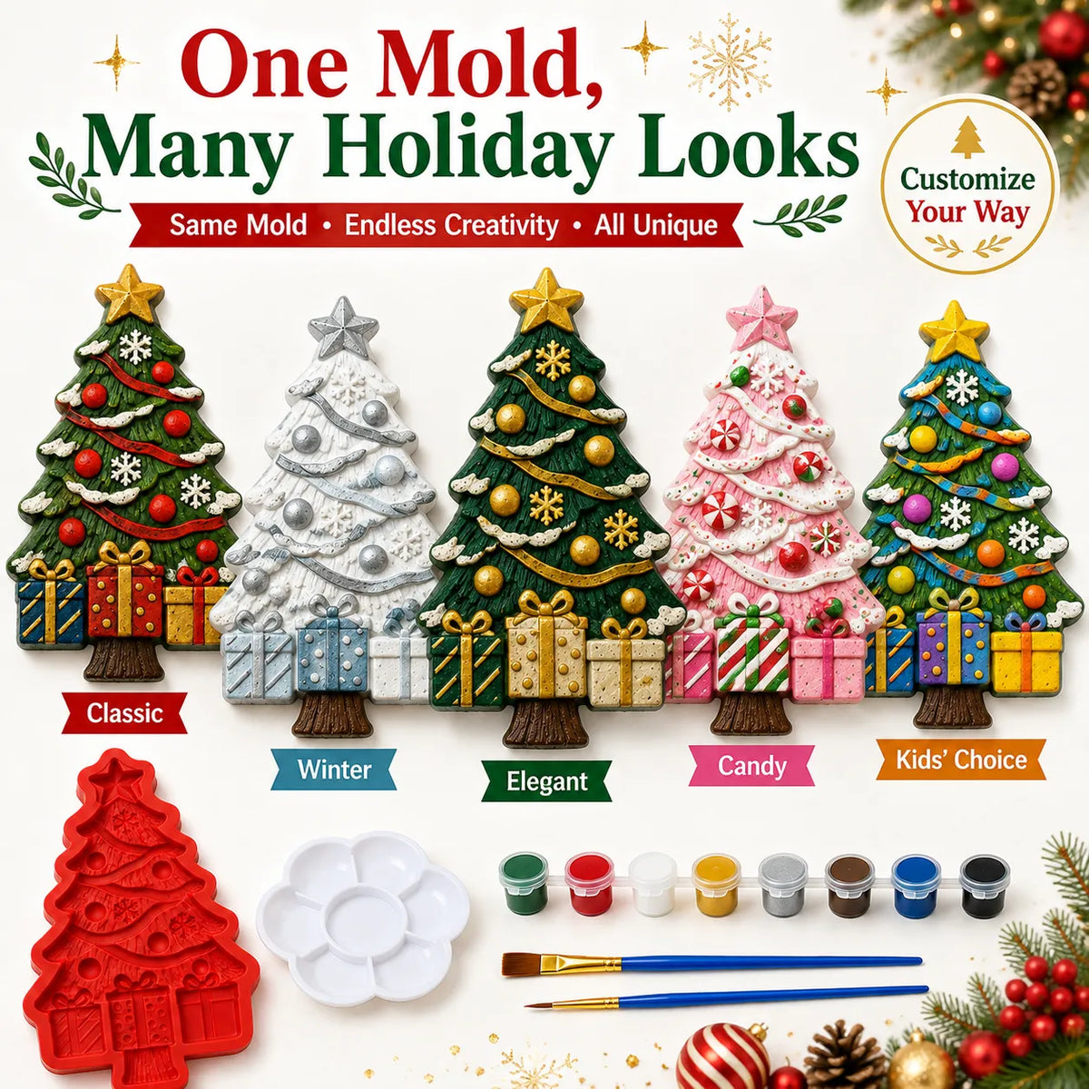 🎄 DIY Christmas Tree Mold & Paint Craft Kit