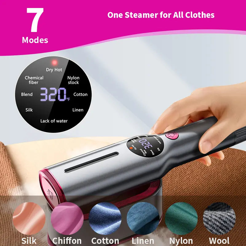 2-in-1 Handheld Steam Iron, 1200W Fast Heat-Up Garment Steamer with 7 Fabric Modes, Rotatable Tip Portable Wrinkle Remover for Home & Travel
