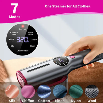 2-in-1 Handheld Steam Iron, 1200W Fast Heat-Up Garment Steamer with 7 Fabric Modes, Rotatable Tip Portable Wrinkle Remover for Home & Travel