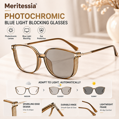 🕶️ Oversized Fashion Prescription Glasses – Trendy Photochromic Lenses with Blue Light Blocking ✨