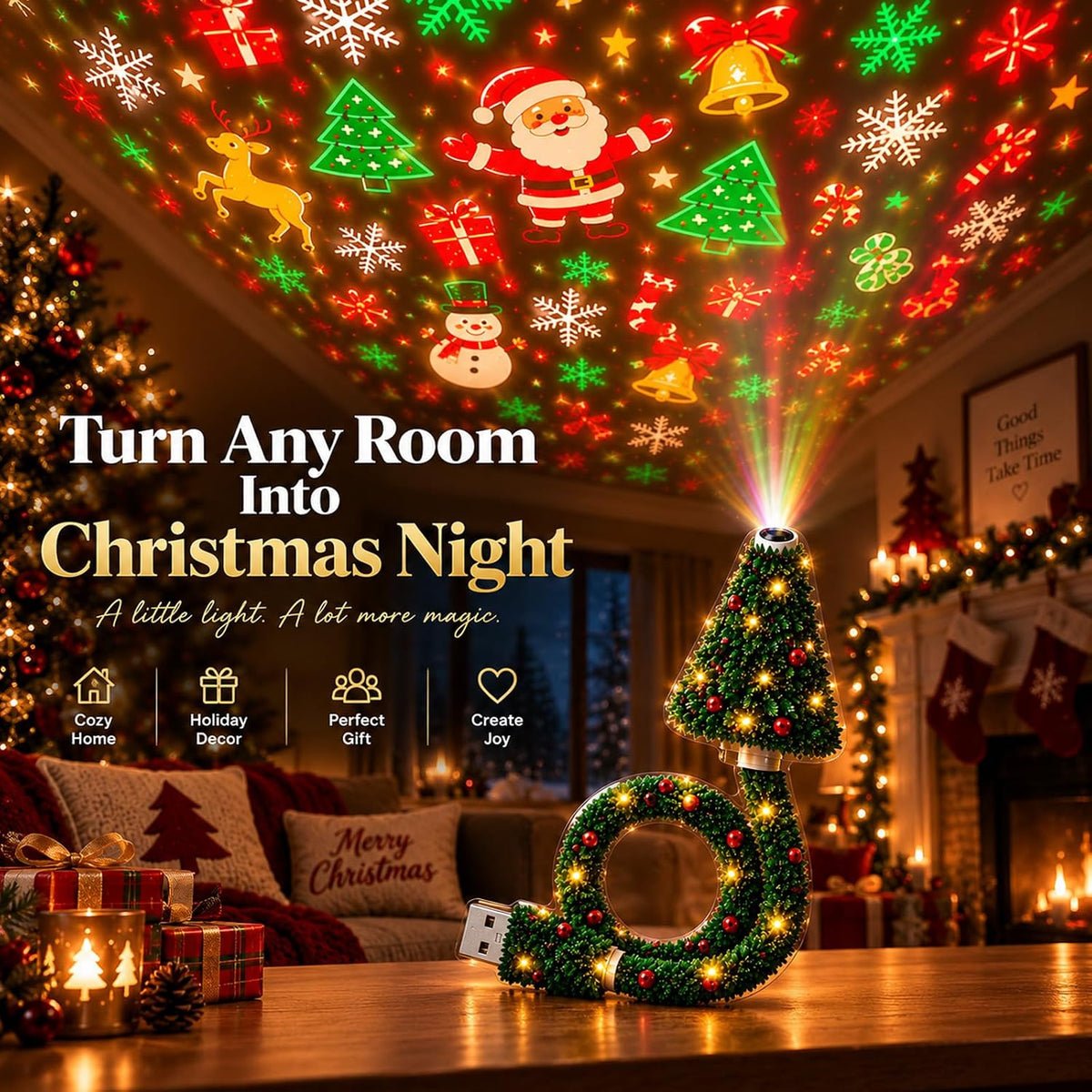 🎄Christmas Projector Light, Plug-In Christmas Tree Projection Night Light -Instant Holiday Room Decor