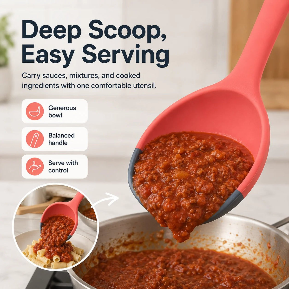 🎉🥄 2-in-1 Silicone Scoop & Scraper Spoon – Multi-Purpose Cooking & Serving Utensil