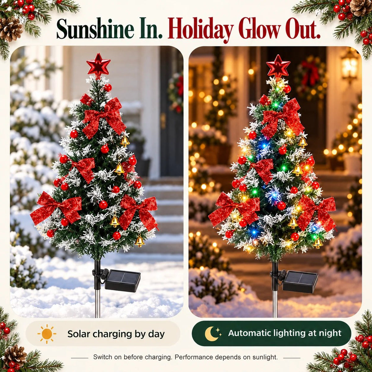 4-packs🎄 Solar Christmas Tree Lights/Suitable for use in a garden or in front of a headstone
