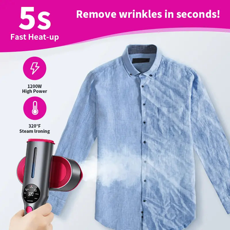 2-in-1 Handheld Steam Iron, 1200W Fast Heat-Up Garment Steamer with 7 Fabric Modes, Rotatable Tip Portable Wrinkle Remover for Home & Travel