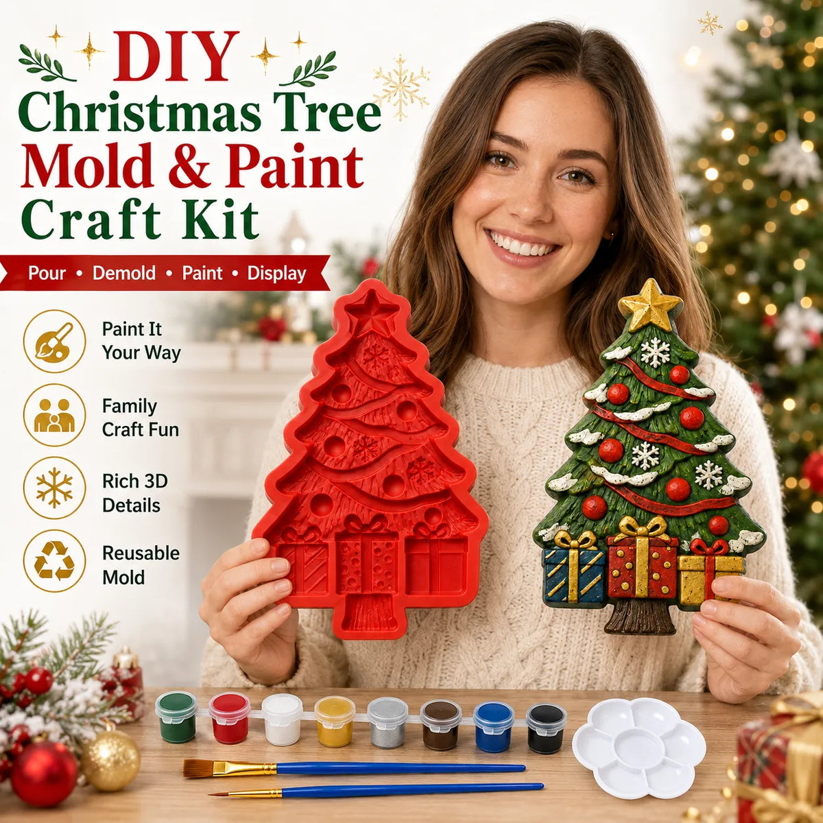 🎄 DIY Christmas Tree Mold & Paint Craft Kit