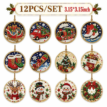 🔥🎁6Pcs/12Pcs Christmas DIY Diamond Painting Ornaments Kit, Xmas Tree Hanging Pendant🎄