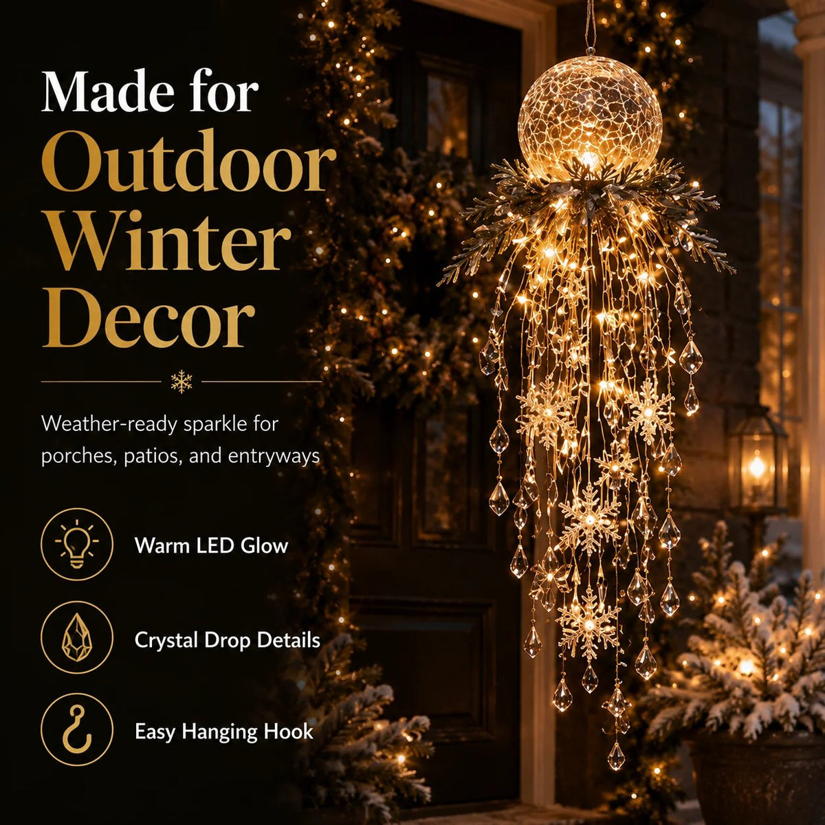 ❄️Crystal Cascade Christmas Light – Hanging Snowflake & Crystal LED Porch Décor ✨