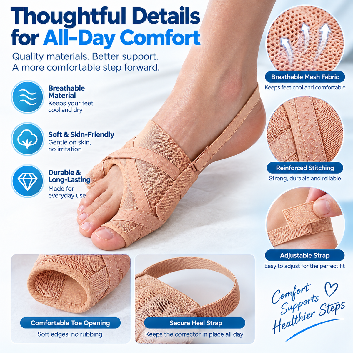 🦶 5-Level Adjustable Big Toe Corrector – Toe-to-Heel Alignment Support for Everyday Comfort