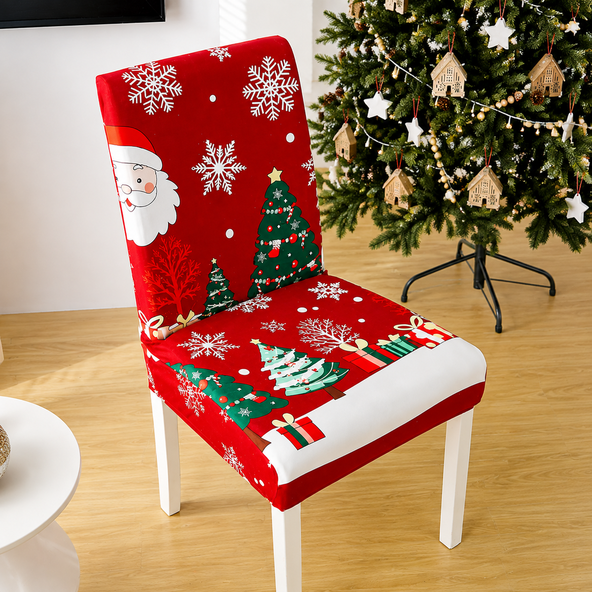 🎅 Christmas Chair Cover – Festive Santa Dining Chair Slipcover, Holiday Home Decor for Instant Christmas Makeover