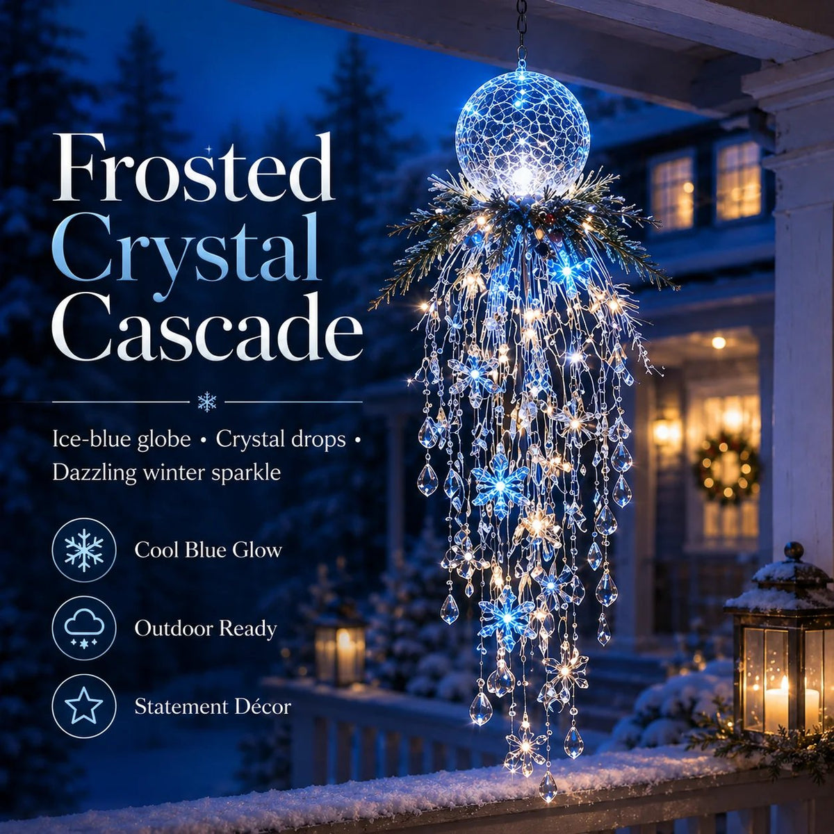 ❄️Crystal Cascade Christmas Light – Hanging Snowflake & Crystal LED Porch Décor ✨