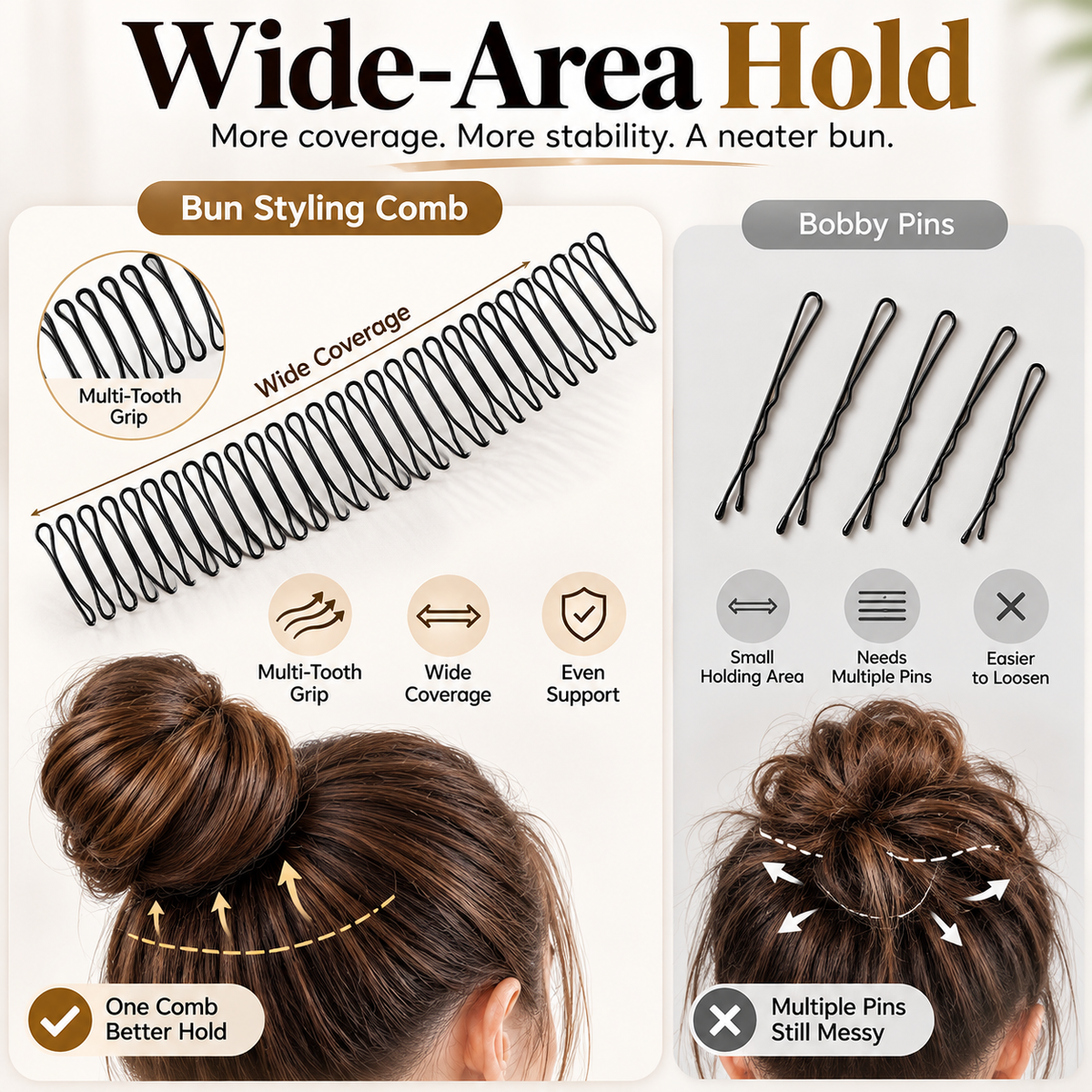 ✨ Flexible Hair Bun Styling Comb – Tuck Flyaways, Shape & Secure a Fuller Bun in Seconds