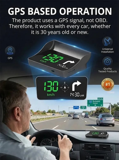 🚗Head-Up Display Car GPS Digital Speedometer – Traffic Light Countdown & Red Light Camera Alert HUD, Universal Driver Safety Warning Device to Avoid Tickets for City Driving