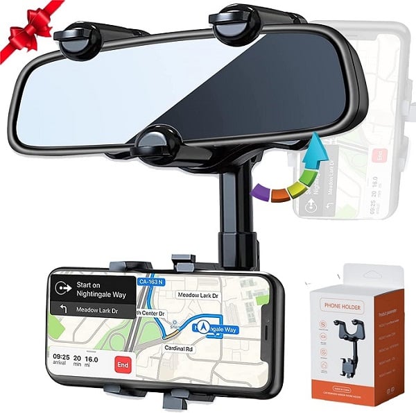 💥360° Rotatable and Retractable-Car Rearview Mirror Phone Holder