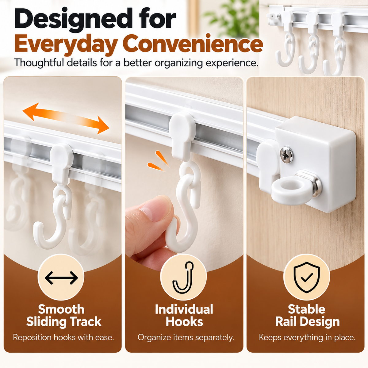 ✨ Adjustable Sliding Hook Rail Organizer – Space-Saving Multi-Use Storage for Kitchen, Bathroom & Home