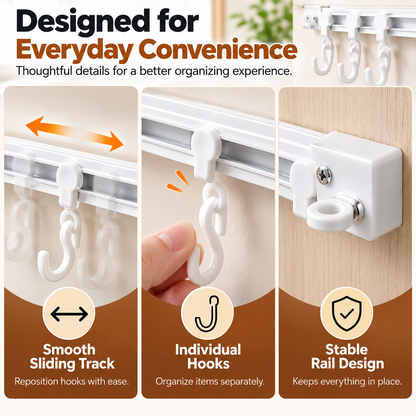 ✨ Adjustable Sliding Hook Rail Organizer – Space-Saving Multi-Use Storage for Kitchen, Bathroom & Home