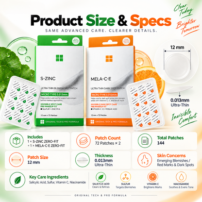 ✨Acne & Dark Spot Patch Duo – S-ZINC + Vitamin C, 72-Patch Twin Pack